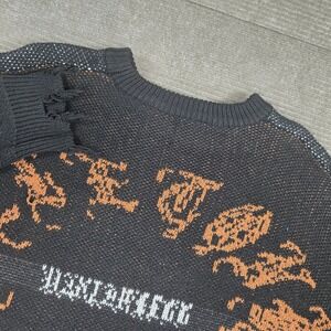 Urban Feelings Mens M Black Distressed Skeleton Graphic Knit Sweater